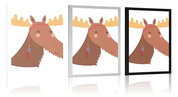Plakat uroczy renifer z indyjskimi piórami