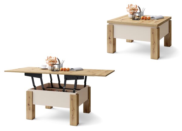 OSLO Dąb Artisan/Beżowy (Szampański) - ŁAWA ROZKŁADANA PODNOSZONA STOLIK STÓŁ ŁAWOSTÓŁ