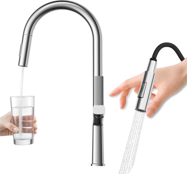 Granitan | Bateria kuchenna Ellis – chrom – wysoka – elastyczny wylew – nowoczesny design – obrót o 360°