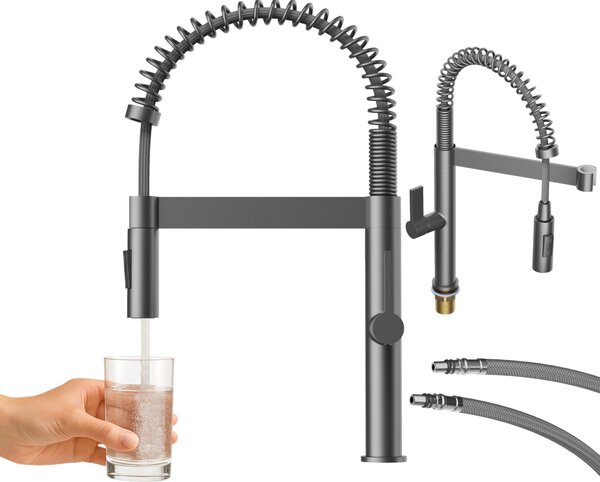 Granitan | Bateria kuchenna Elara – Gun Grey – Wysoka wersja – Elastyczny wylew – Nowoczesny design