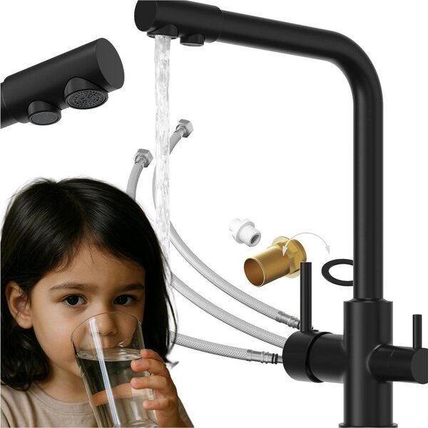 Granitan – bateria kuchenna – bateria zlewozmywakowa – obrotowa – czarna – kran kuchenny – FLOW