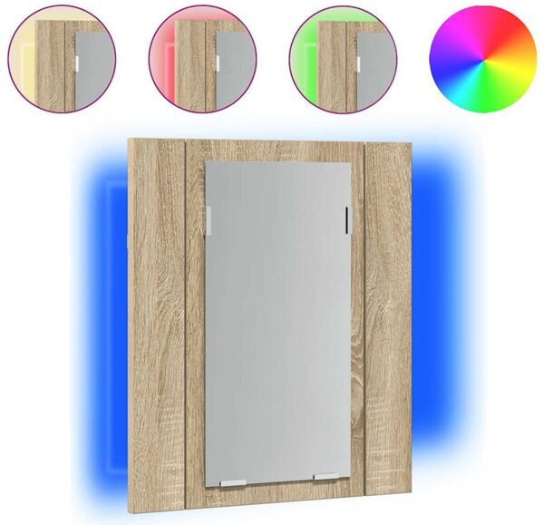 Szafka łazienkowa z lustrem i LED, dąb sonoma, 40x12x45, akryl
