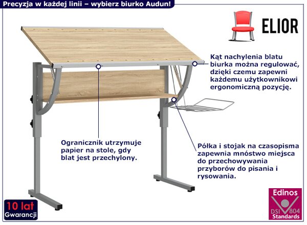 Biurko kreślarskie do pracy na stojąco dąb sonoma + szary F9-N01