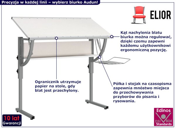 Biało-szare wysokie biurko kreślarskie N7-D96