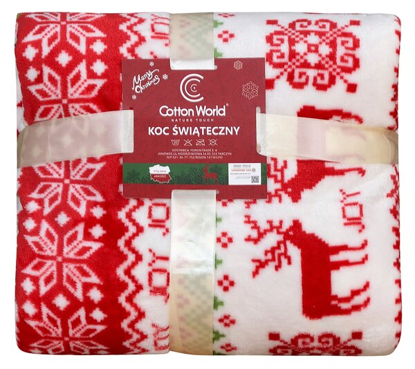 Biały świąteczny koc z mikropluszu CHRISTMAS JOY Rozmiar: 200 x 220 cm