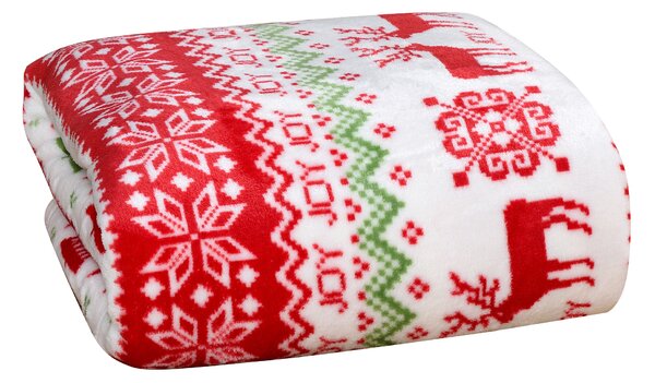 Biały świąteczny koc z mikropluszu CHRISTMAS JOY Rozmiar: 200 x 220 cm