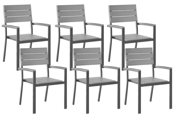 Zestaw 6 krzeseł ogrodowych szary sztuczne drewno metal odporny na pogodę Como Beliani