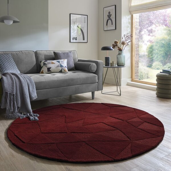 Bordowy wełniany okrągły dywan tkany ręcznie ø 160 cm Shard Red – Flair Rugs
