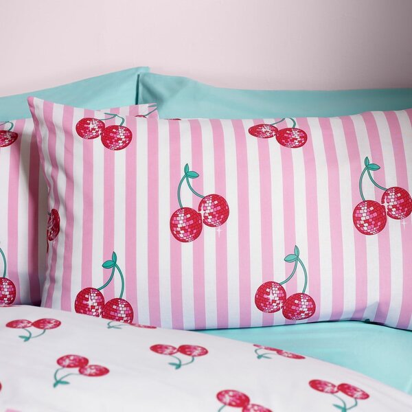 Biało-różowa pościel dwuosobowa 200x200 cm Disco Cherries Stripes – Catherine Lansfield