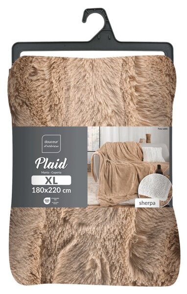 Jasnobrązowy koc z mikropluszu 180x220 cm Foxy – douceur d'intérieur