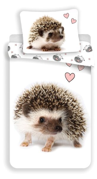 Biało-brązowa bawełniana pościel dziecięca jednoosobowa 140x200 cm Hedgehog – Jerry Fabrics