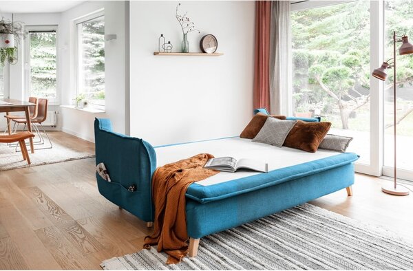 Turkusowa rozkładana sofa 225 cm Charming Charlie – Miuform