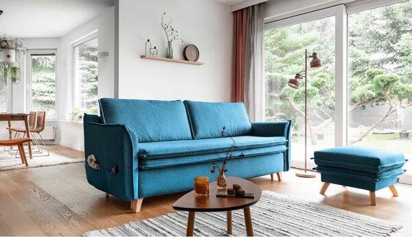 Turkusowa rozkładana sofa 225 cm Charming Charlie – Miuform