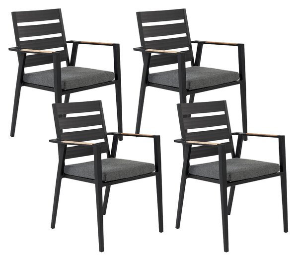 Zestaw 4 krzeseł jadalnianych ogrodowych aluminium z poduszkami czarne Taviano Beliani