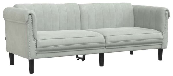 Sofa 3-osobowa, jasnoszara, tapicerowana aksamitem