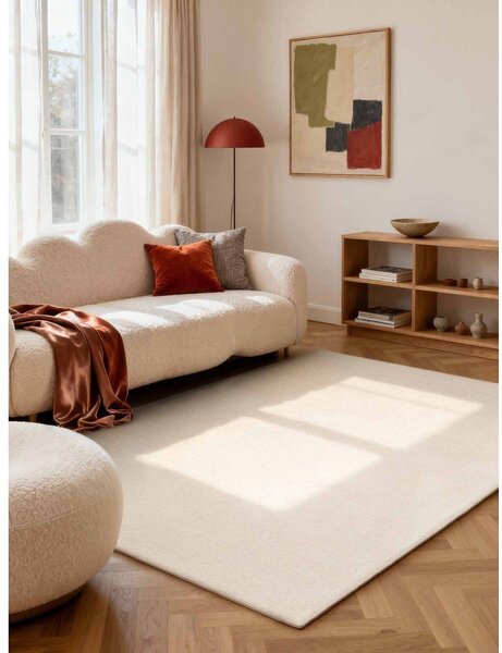 Kremowy wełniany dywan tkany ręcznie 160x230 cm Puristic Knots – Elle Decoration