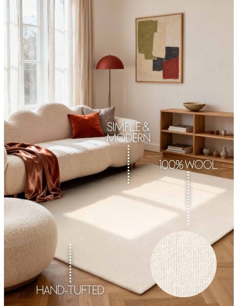 Kremowy wełniany dywan tkany ręcznie 160x230 cm Puristic Knots – Elle Decoration