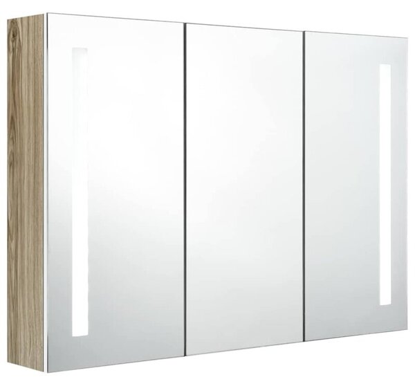 Szafka łazienkowa z lustrem i LED, 89x14x62 cm, biało-dębowa