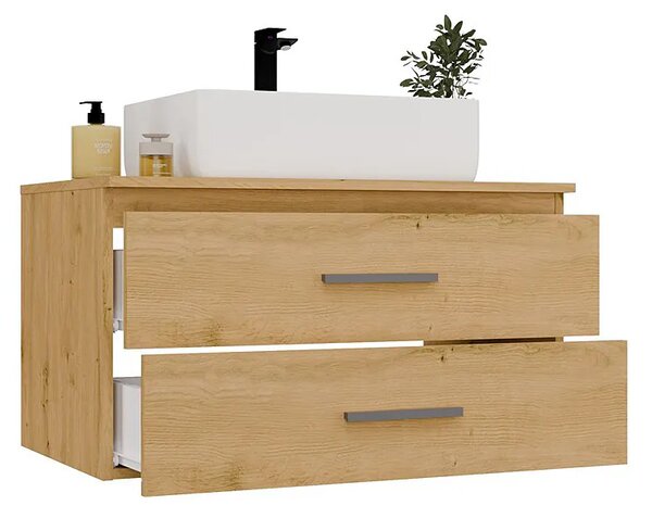 Szafka wisząca 80 cm dąb artisan z umywalką D1-F71