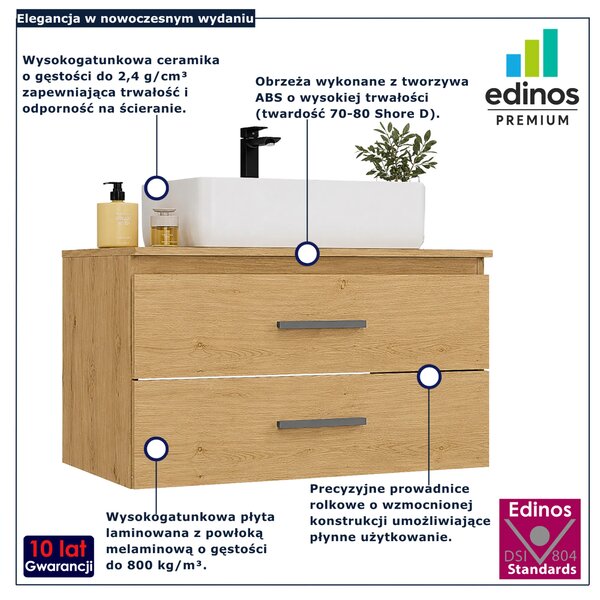 Szafka wisząca 80 cm dąb artisan z umywalką D1-F71