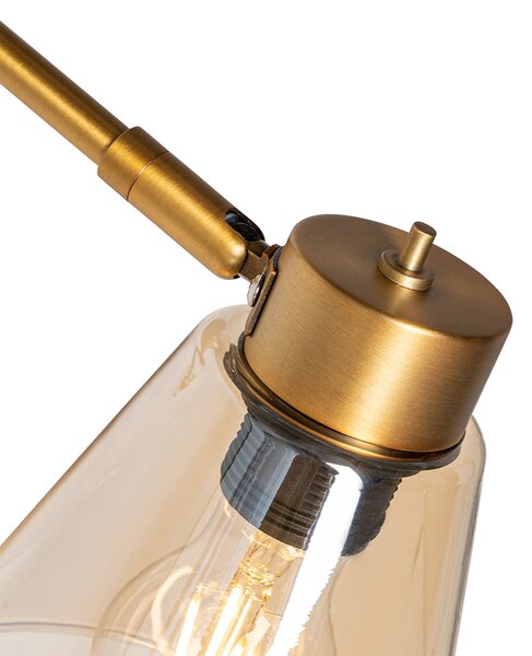 Lampa ścienna w stylu art deco brązowa z marmurem i bursztynowym szkłem - Nina