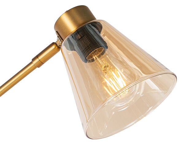 Lampa podłogowa w stylu art deco brązowa z marmurem i bursztynowym szkłem - Nina