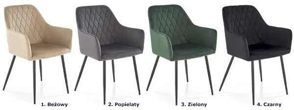 Tapicerowane zielone pikowane welurowe krzesło W3-K30