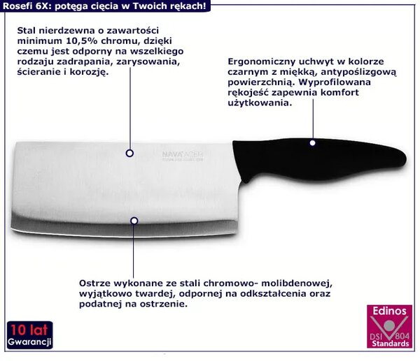 Stalowy tasak kuchenny do siekania mięsa i warzyw - Rosefi 6X