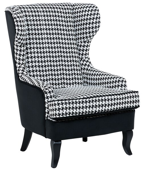 Fotel uszak tapicerowany materiałowy w pepitkę ozdobne nóżki czarno-biały Molde Beliani
