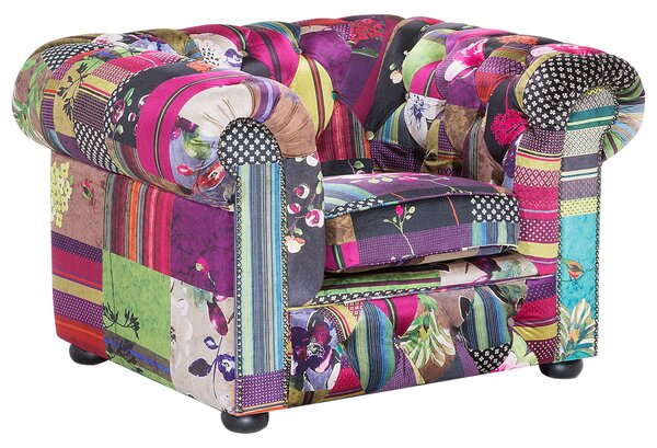 Nowoczesny fotel tapicerowany pikowany fioletowy patchwork Chesterfield Beliani