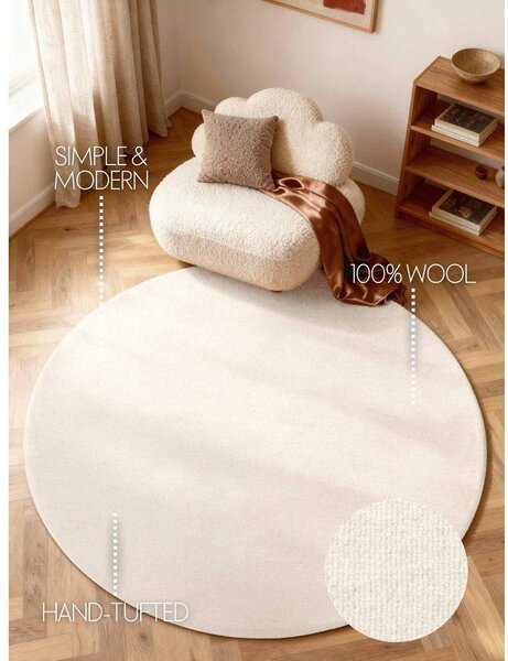 Kremowy wełniany okrągły dywan tkany ręcznie ø 160 cm Puristic Knots – Elle Decoration