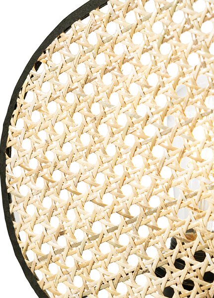 Rustykalna lampa stołowa czarna z rattanem 25 cm - Kata