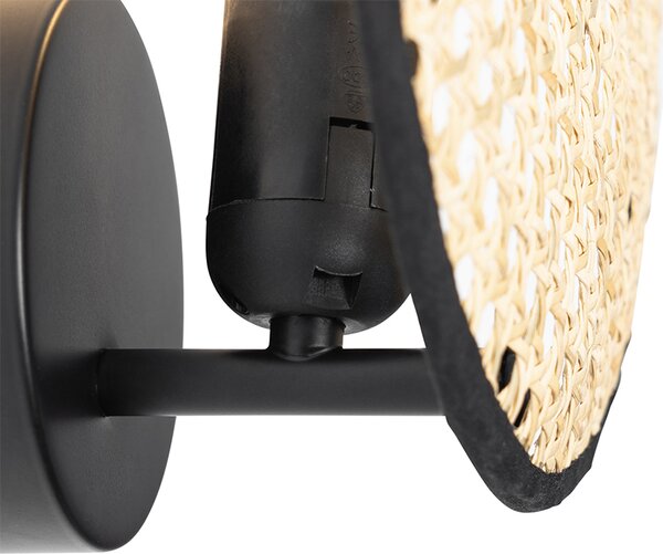 Rustykalna lampa ścienna czarna z rattanu 25 cm - Kata