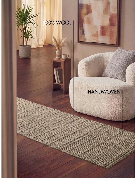Beżowy wełniany chodnik tkany ręcznie 80x250 cm Camden Parker – Ted Baker