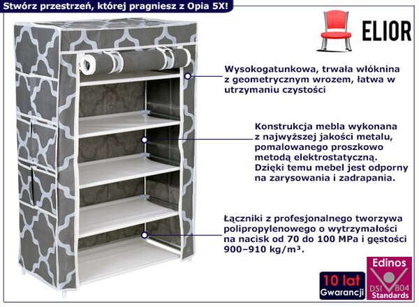 Tekstylna szafka na obuwie z 5 półkami - Larson 5X
