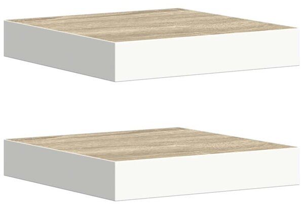 Półki ścienne, 2 szt., dębowo-białe, 23 x 23,5 x 3,8 cm, mdf