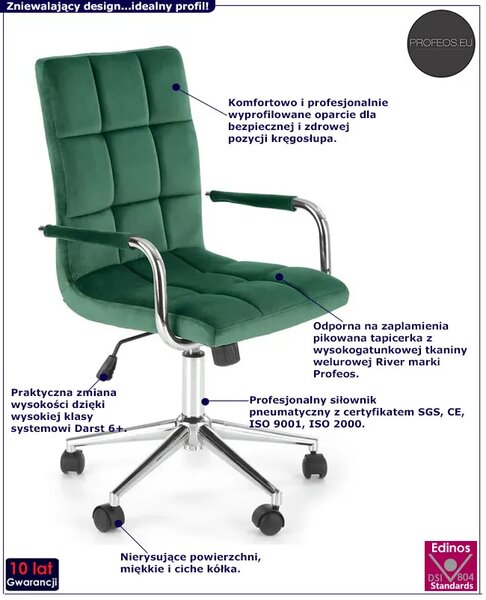 Zielony welurowy fotel młodzieżowy do biurka B8-M48