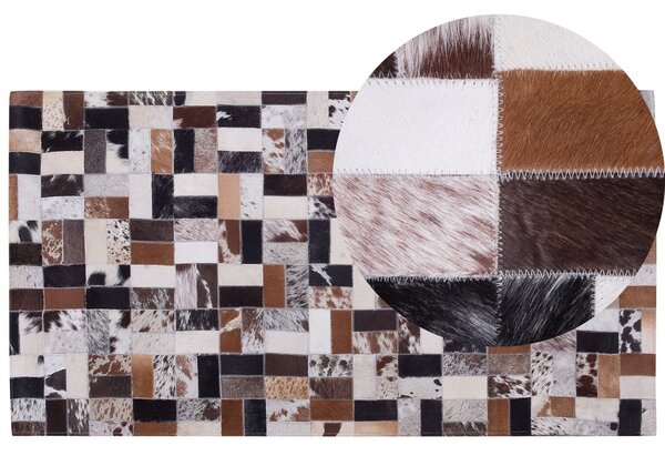 Rustykalny dywan skórzany patchwork 80 x 150 cm beżowo-brąz tkany ręcznie Cesme Beliani