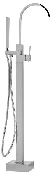 Nowoczesna wolnostojąca bateria wannowo-prysznicowa kształt łuku srebrna matowa Ribbon Beliani