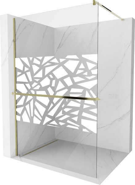 Mexen Kioto+ ścianka prysznicowa z półką Walk-in 70 x 200 cm, biały wzór, złota - 800-070-121-50-85