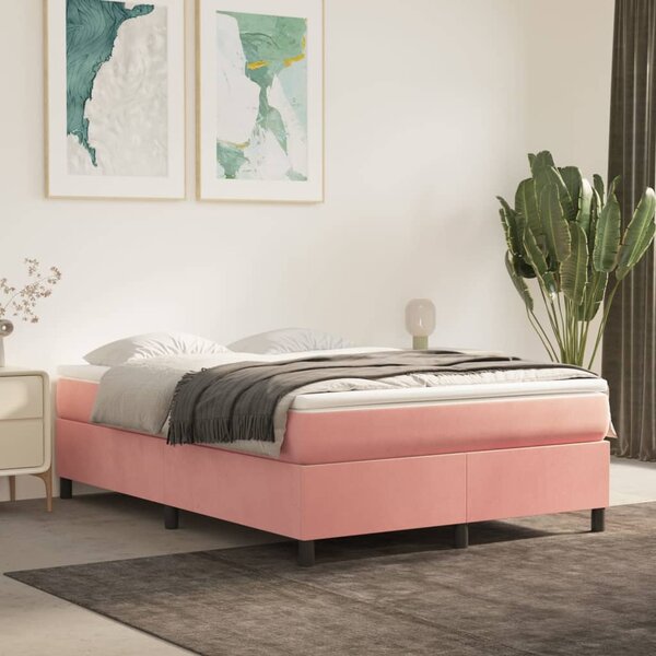 Łóżko kontynentalne, różowa, 140x200 cm, tapicerowana aksamitem