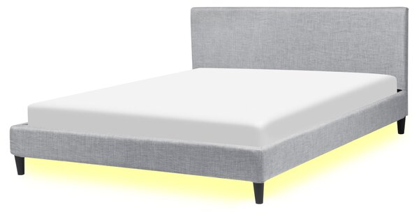 Podwójne łóżko tapicerowane 160 x 200 cm szare LED ze stelażem zagłówkiem Fitou Beliani