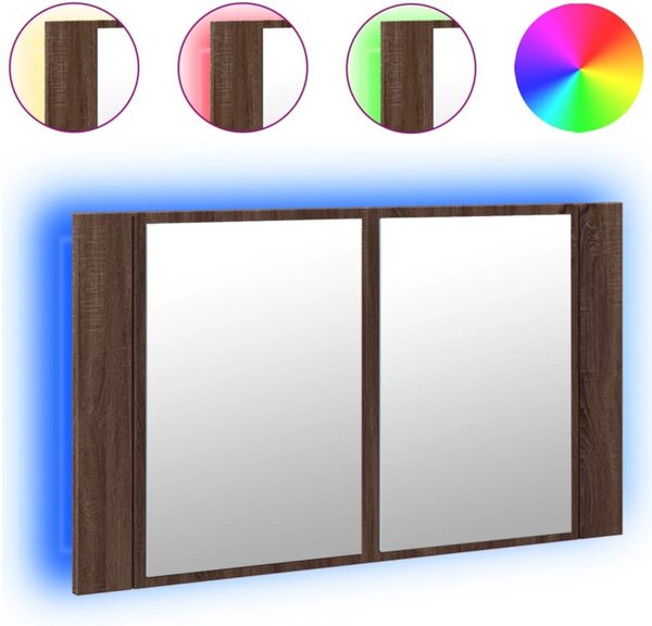 Szafka łazienkowa z lustrem i LED, brązowy dąb, 80x12x45, akryl