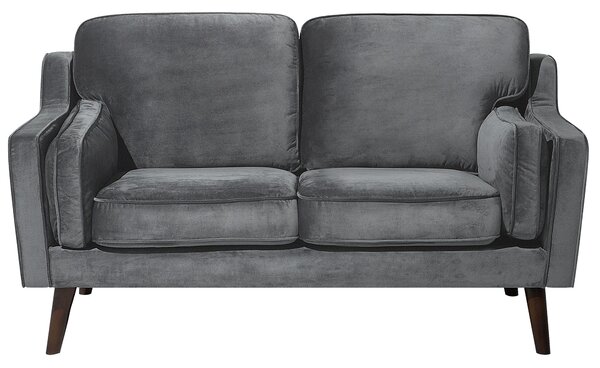 Sofa kanapa dwuosobowa drewniane nóżki welurowa retro ciemnoszara Lokka Beliani