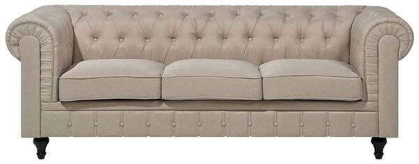 Klasyczna sofa 3-osobowa tapicerowana pikowana beżowa Chesterfield Beliani