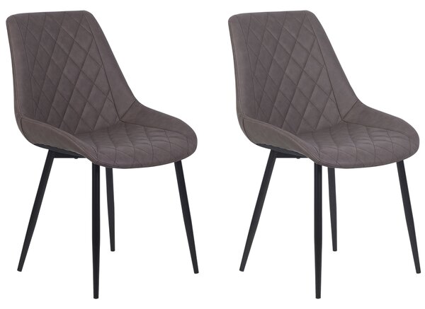 Zestaw 2 krzeseł do jadalni ciemnobrązowy ekoskóra czarne metalowe nogi pikowane Maribel Beliani