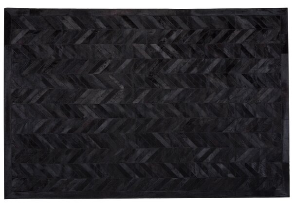 Dywan prostokątny 160 x 230 cm wzór w jodełkę skórzany czarny Belevi Beliani