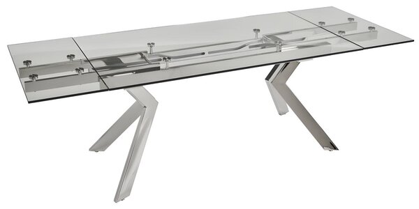 Rozkładany stół jadalniany VELIKA – Szkło hartowane i metal – 6-8-osobowy
