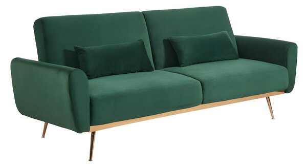 3-osobowa kanapa z funkcją spania rozkładana z weluru LAUNEI - Kolor zielony