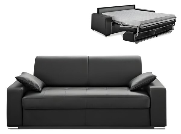 3-osobowa kanapa z ekspresowym mechanizmem rozkładania z ekoskóry EMIR - Kolor: czarny - Miejsce do spania: 140 cm - Materac 14 cm